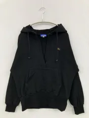BURBERRY BLUE LABEL パーカー 38 ブラック コットン 裏起毛 無地 ワンポイント ブランドロゴ プルオーバー 長袖