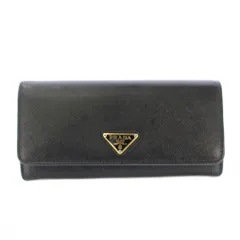 プラダ PRADA 長財布 ロングウォレット 二つ折り ラウンドファスナー レザー 三角プレート ロゴ ワンポイント バナナ柄 プリント 黒 ブラック /BB ■OH