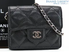 【未使用】シャネル　CHANEL　マトラッセ　ココマーク　キャビアスキン　クラシック フラップ カードケース　チェーンショルダー　カードホルダー　チェーンウォレット　ポシェット　ブラック シルバー金具　グレインドカーフスキン　AP1730