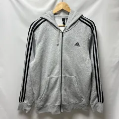 正規品/2XL アディダス 3本線 グレー・黒 フルジップアップ フーディー トラックジャージ