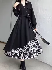 ⭐︎新品⭐︎大きいサイズ3L⭐︎ゴスロリワンピース花柄ドレス黒ベルト付長袖