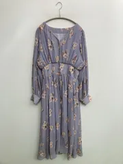 one after another NICE CLAUP ワンピース F パープル ストライプ柄 花柄・ボタニカル柄 長袖 ミモレ・半端丈 ロング・マキシ丈 フレア