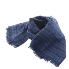 ルイヴィトン LOUIS VUITTON モノグラム ストール フリンジ チェック柄 ロゴ ウール シルク 絹 青 ブルー /AN12 ■OH