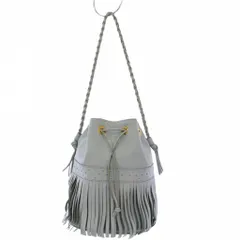 ジェイ&エムデヴィッドソン J&M Davidson カーニバル ワンショルダーバッグ フリンジ レザー 水色 /KH