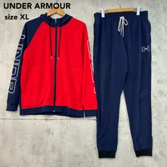 美品 UNDER ARMOUR アンダーアーマー セットアップ 上下セット ウインドブレーカー フーディー ロングパンツ トレーニング スポーツウェア 裏メッシュ 撥水 速乾 ネイビー レッド ランニング ジム 運動 フィットネス 部活 ★ ■◇