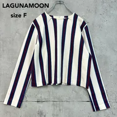 LAGUNAMOON ラグナムーン 031430600601 ストライプ カットソー トップス プルオーバー ブラウス ホワイト ネイビー レッド 長袖 クルーネック 背面ファスナー レーヨン ナイロン 伸縮性 上品 きれいめ オフィス ★ ■◇のサムネイル