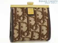 【レア美品】クリスチャン ディオール　Christian Dior　ヴィンテージ　トロッター オブリーク ジャカード　がま口 コインケース　コインパース　小銭入れ　コンパクト財布　ポーチ　小物入れ　ブラウン ベージュ　キャンバス レザー