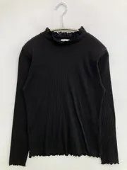 GLACIER Tシャツ/カットソー S ブラック 無地 レース ミドル丈 長袖 タートルネック/ハイネック
