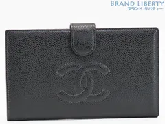 【外超美品】シャネル　CHANEL　ヴィンテージ　ココマーク　キャビアスキン　二つ折り長財布　がま口財布　ブラック　グレインドカーフスキン　A13498