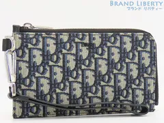 【超美品】クリスチャン ディオール　Christian Dior　トロッター オブリーク ジャカード　L字ファスナー 札入れ長財布　クラッチバッグ　ハンドポーチ　ストラップ付　ブラック ベージュ ネイビー　キャンバス カーフスキン
