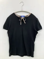 BURBERRY BLUE LABEL Tシャツ/カットソー M ブラック 無地 チェック柄 リボン ミドル丈 半袖 クルーネック(丸首)