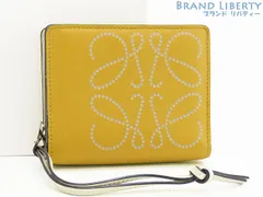 【超美品】ロエベ　LOEWE　アナグラム　コンパクト ジップ ウォレット　二つ折り財布　コンパクト財布　マスタード ライトオーツ イエロー　ソフトグレインカーフ　103.54.Z41
