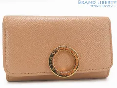 【超美品】ブルガリ　BVLGARI　ブルガリブルガリ　ロゴクリップ　6連キーケース　キーリング　キーホルダー　ピンクベージュ ゴールド金具　グレインカーフレザー　291019