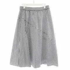 レリアン Leilian フレアスカート ひざ丈 ストライプ柄 コットン 13+ XL 紺 ネイビー 白 ホワイト /AN37