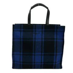 agnes b(アニエスベー) トートバッグ - ブルー×黒 チェック柄 ウール、レザー