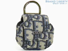 【超美品】クリスチャン ディオール　Christian Dior　トロッター オブリーク ジャカード　AirPods Pro ケース　イヤホンポーチ　イヤホンケース　バッグチャーム　キーホルダー　ネイビー ベージュ ブラック　キャンバス レザー