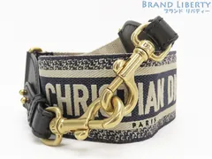 【美品】クリスチャン ディオール　Christian Dior　ロゴ　エンブロイダリー　ショルダーストラップ　調節不可　ネイビー アイボリー アンティークゴールド金具　キャンバス カーフレザー　S8552CBTE