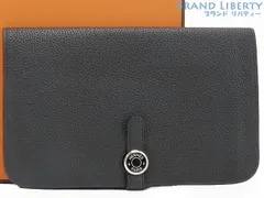 【超美品】エルメス　HERMES　ドゴン デュオ GM　二つ折り長財布　コインケース付き　ブラック　トゴ　 □N   043070CK 89