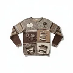 ヴィンテージ ブラウン パッチワーク ニット