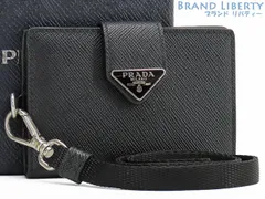 【超美品】プラダ　PRADA　サフィアーノ トライアングル　ストラップ付き　カードケース　パスケース　定期入れ　IDケース　NERO ブラック　2MC088