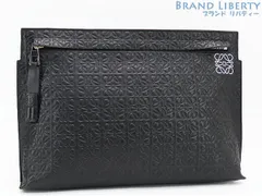 【ほぼ新品】ロエベ　LOEWE　Tポーチ　リピートアナグラム　フラットポーチ　セカンドバッグ　クラッチバッグ　ハンドバッグ　ブラック　カーフレザー　107 55 K05