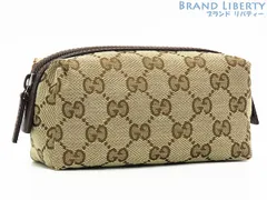 【新古品】グッチ　GUCCI　GGキャンバス　ポーチ　コスメポーチ　化粧ポーチ　小物入れ　マルチケース　ベージュ ダークブラウン　キャンバス レザー　29596