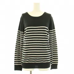 ナノユニバース nano universe REPOSEFUL ニット セーター 長袖 クルーネック 薄手 ボーダー柄 S 黒 ブラック 白 ホワイト /BB ■MA