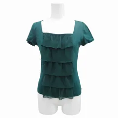 インディヴィ INDIVI ブラウス カットソー スクエアネック フリル 半袖 38 M 緑 グリーン /HD 0925