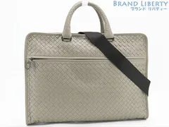 【美品】ボッテガ ヴェネタ　BOTTEGA VENETA　イントレチャート　2WAY ブリーフケース　ビジネスバッグ　書類かばん　グレーベージュ　カーフレザー　248395