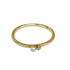 agete(アガット) リング美品  - K10YG×ダイヤモンド×パール 1Pダイヤ/ダイヤ0.01カラット