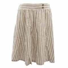 アースミュージック&エコロジー EARTH MUSIC & ECOLOGY フレアスカート 麻 リネン混 ストライプ イージー ひざ丈 160/66 L 茶 ブラウン /HD 0920 ■MA