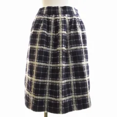 テチチ Te chichi スカート タータンチェック タイト シャギー 膝丈 M 紺 ネイビー 白 ホワイト /UM ■MG