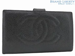 【外美品】シャネル　CHANEL　ヴィンテージ　ココマーク　キャビアスキン 二つ折り長財布　がま口財布　ブラック　グレインドカーフスキン　A01429