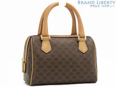 【美品】セリーヌ　CELINE　ヴィンテージ　マカダム　ミニ ボストンバッグ　ハンドバッグ　ミニバッグ　ブラウン ダークブラウン　PVC レザー