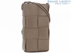 【美品】ボッテガ ヴェネタ　BOTTEGA VENETA　イントレチャート　カセット ミニ　クロスボディバッグ　斜め掛け ショルダーバッグ　ショルダーポーチ　ポシェット　フォンポーチ　トープグレー　カーフレザー　730541