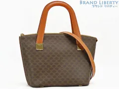【外美品】セリーヌ　CELINE　ヴィンテージ　マカダム　2WAY ハンドバッグ　トートバッグ　ショルダーバッグ　ブラウン ダークブラウン　PVC レザー