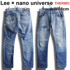 Lee × nano universe　（ リー × ナノユニバース ）　防寒 サーモライト スキニーデニム　W78cm / メンズ M 相当　ストレッチ　ライトブルー　クラッシュリペア加工　暖パン　LB0061　日本製　メンズ