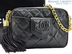 【レア美品】シャネル　CHANEL　ヴィンテージ　マトラッセ　ココマーク　フリンジ タッセル付き　ビジュー チェーンショルダーバッグ　ポーチ　ポシェット　ブラック ゴールド金具　ラムスキン