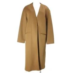 ナノユニバース nano universe 美品 19AW ノーカラースリットエアリーコート ロング ダンボール生地 Vネック 38 M相当 茶 ブラウン X