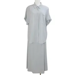 コムサ COMME CA セットアップ 半袖シャツ ロングスカート フレア 9 M相当 グレー /X