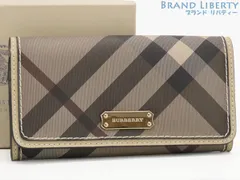 【未使用】バーバリー　BURBERRY　スモーク チェック　コンチネンタルウォレット　二つ折り長財布　トレンチ ブラウン ベージュ 　PVC レザー　3882786