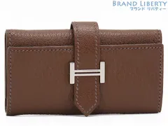 【超美品】エルメス　HERMES　ベアン　4連 キーケース　キーリング　キーホルダー　ダークブラウン シルバー金具　シェーブル　047748CK　□I