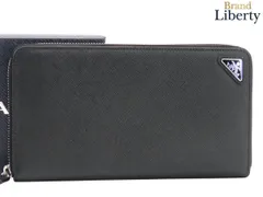 【新品同様】プラダ PRADA サフィアーノ トライアングル ジップアラウンド財布 ラウンドファスナー長財布 オーガナイザー ブラック カーフレザー 2ML188