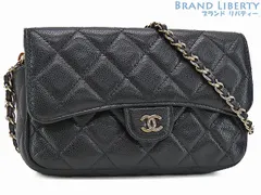 【超美品】シャネル　CHANEL　マトラッセ　キャビアスキン　タイムレスクラシック　フラップ フォンケース　チェーンショルダーバッグ　ショルダーウォレット　ポーチ　ポシェット　ブラック ゴールド金具　グレインドカーフスキン　AP2096のサムネイル