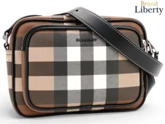 【未使用】バーバリー BURBERRY チェック柄 斜め掛け ショルダーバッグ メッセンジャーバッグ ポシェット ショルダーポーチ ダークバーチブラウン PVC レザー 8049145