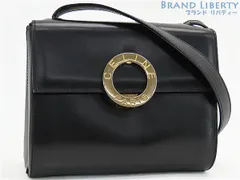 【美品】セリーヌ　CELINE　ヴィンテージ　サークルロゴ金具　斜め掛け ショルダーバッグ　ショルダーポーチ　ポシェット　ブラック ゴールド金具　カーフレザー