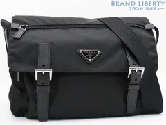 【超美品】プラダ　PRADA　ナイロン サフィアーノ　斜め掛けショルダーバッグ　メッセンジャーバッグ　NERO ブラック　ナイロン サフィアーノレザー　1BD671