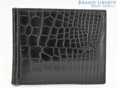 【激レア美品】エルメス　HERMES　ポーカー GM　アリゲーターマット　クロコダイル　マネークリップ付き　二つ折り札入れ財布　コンパクト財布　ブラック シルバー金具　063643CK  X刻印