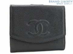 【外美品】シャネル　CHANEL　ヴィンテージ　ココマーク　キャビアスキン　Wホック財布　両面財布　コンパクト財布　ブラック　グレインドカーフスキン　A13496