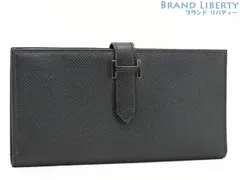 【美品】エルメス　HERMES　ベアンスフレ　二つ折り長財布　マチ有り　ブラック シルバー金具　ヴォーエプソン　039785CK  A刻印